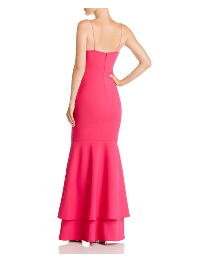 LIKELY Womens Pink Ruffled Spaghetti Strap Square Neck Full-Length Formal Fit + Flare Dress 2