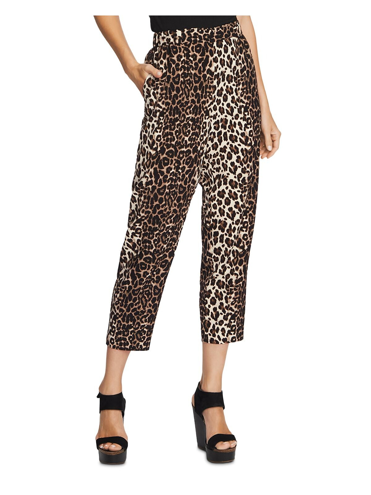 VINCE CAMUTO Womens Black Animal Print Straight leg Pants XXL