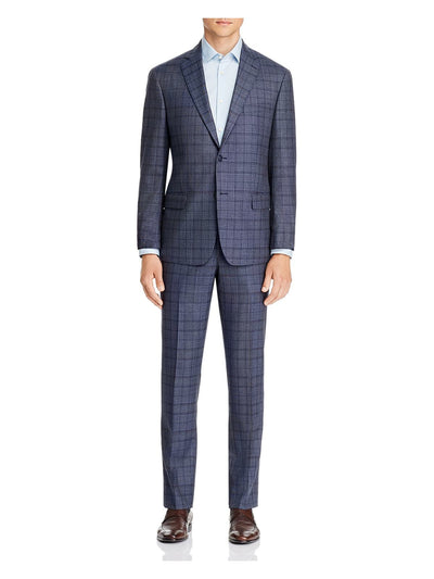 ROBERT GRAHAM Mens Navy Lined Single Breasted Straight Leg Plaid Classic Fit Suit 42S 36W