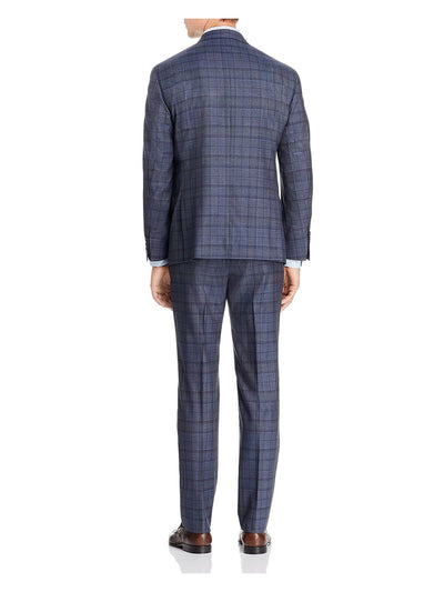 ROBERT GRAHAM Mens Navy Lined Single Breasted Straight Leg Plaid Classic Fit Suit 42S 36W