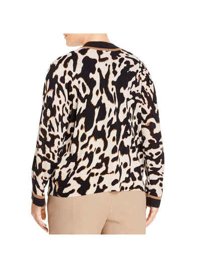 NIC+ZOE Womens Black Stretch Animal Print Long Sleeve Open Cardigan Sweater Plus 2X