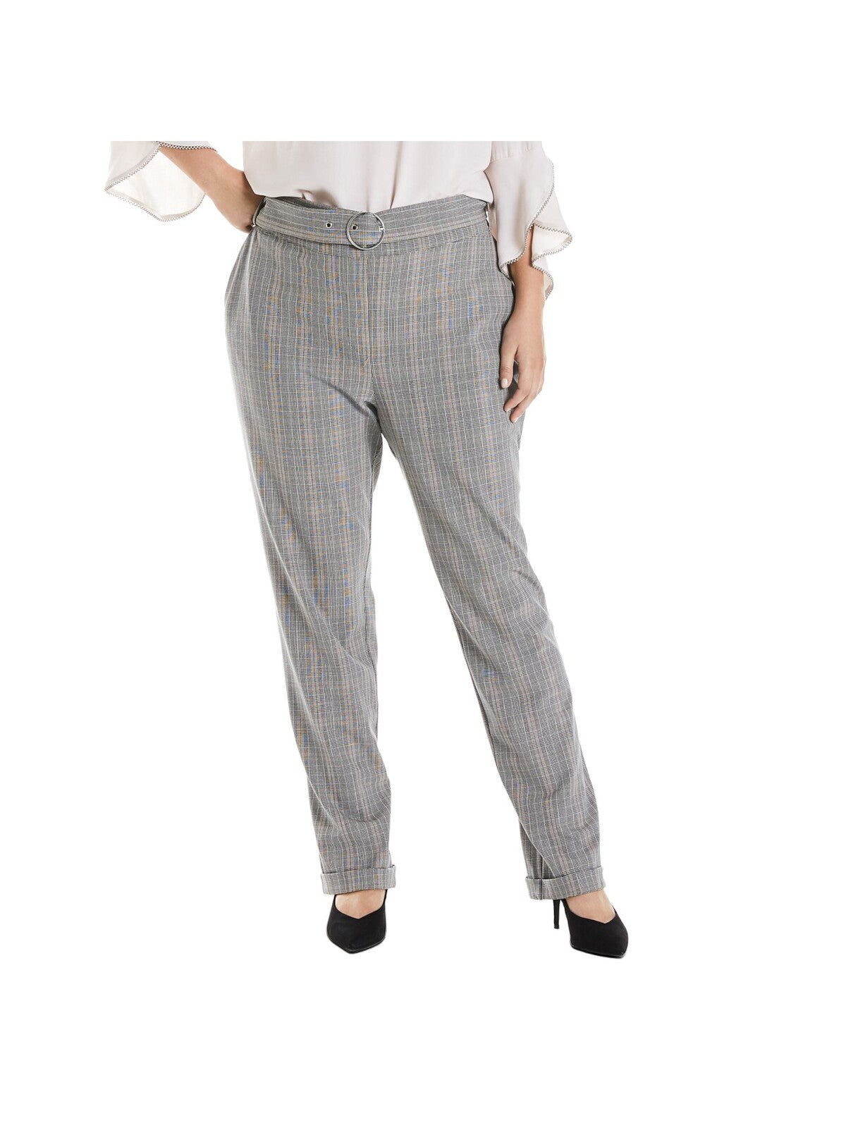 ESTELLE Womens Gray Zippered Pocketed Belted Ankle Wear To Work Straight leg Pants Plus 3X