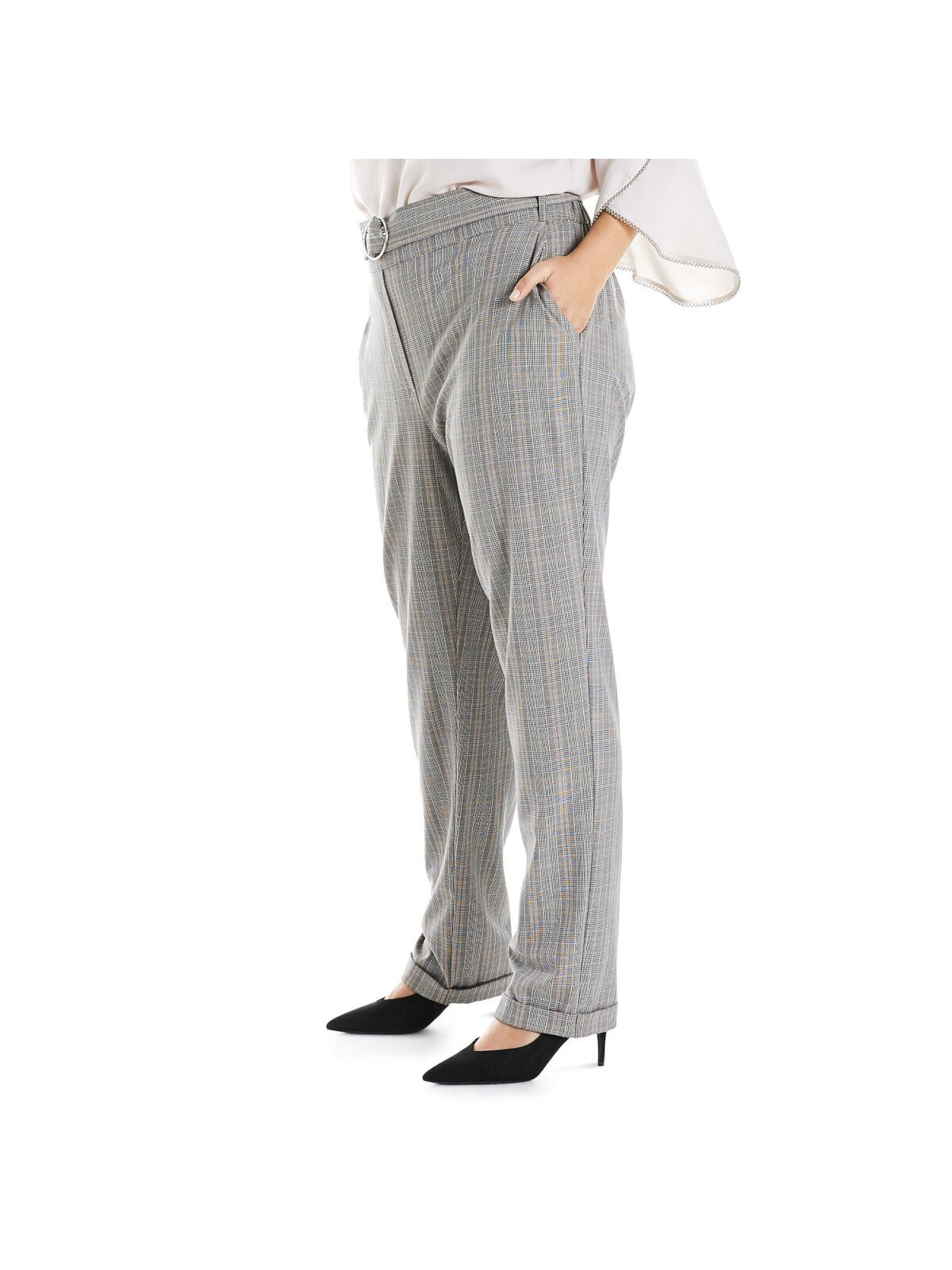 ESTELLE Womens Zippered Pocketed Belted Ankle Wear To Work Straight leg Pants