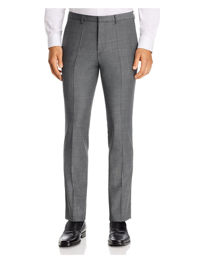 HUGO BOSS Mens Hesten Gray Tapered, Houndstooth Extra Slim Fit Wool Blend Pants 36R