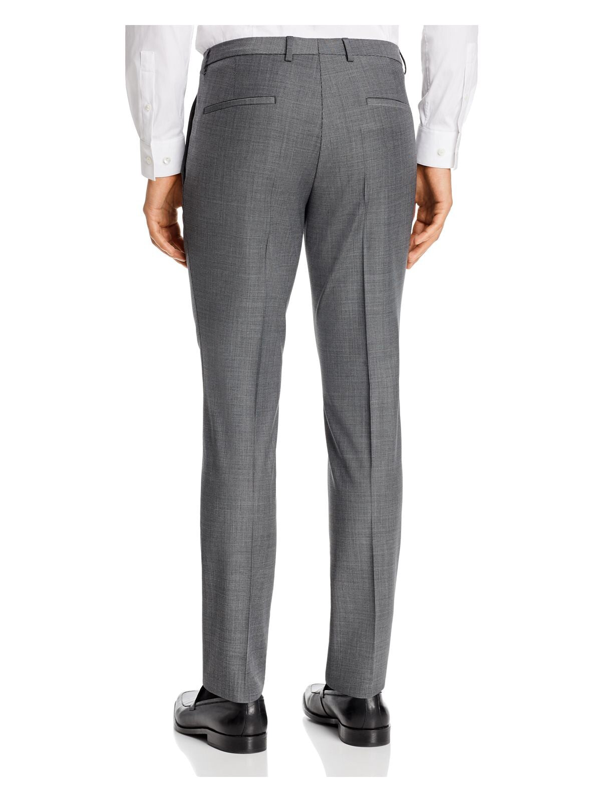 HUGO BOSS Mens Hesten Gray Tapered, Houndstooth Extra Slim Fit Wool Blend Pants 36R