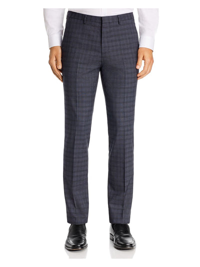 BOSS Mens Hesten Gray Tapered, Houndstooth Extra Slim Fit Wool Blend Pants 32 R