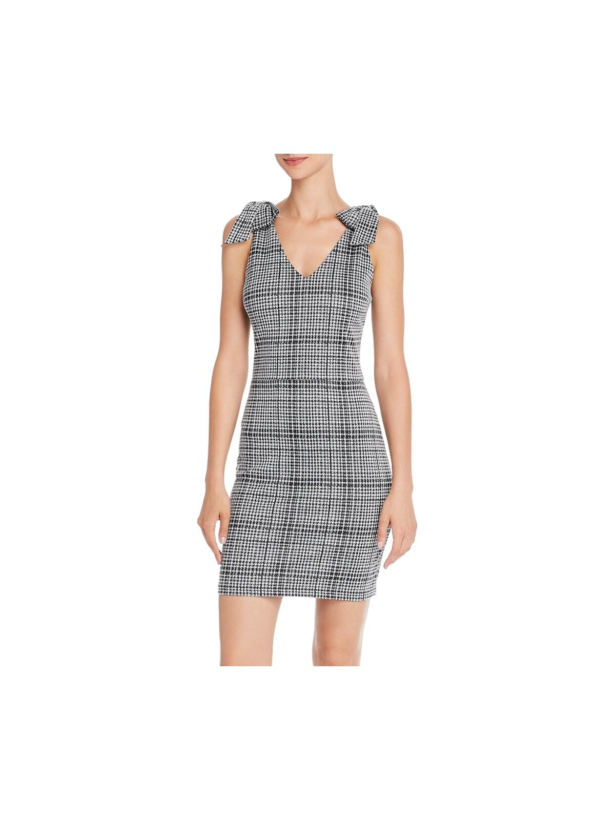 AQUA Womens Black Houndstooth Sleeveless Mini Body Con Party Dress Size: S