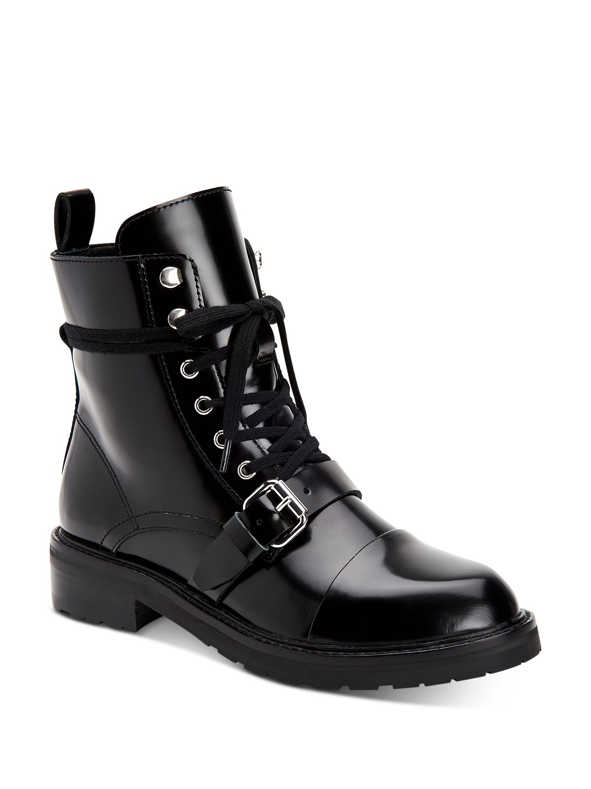 ALLSAINTS Womens Black Pull Tab Lace-Up Buckle Accent Lug Sole Round Toe Block Heel Zip-Up Leather Combat Boots 40