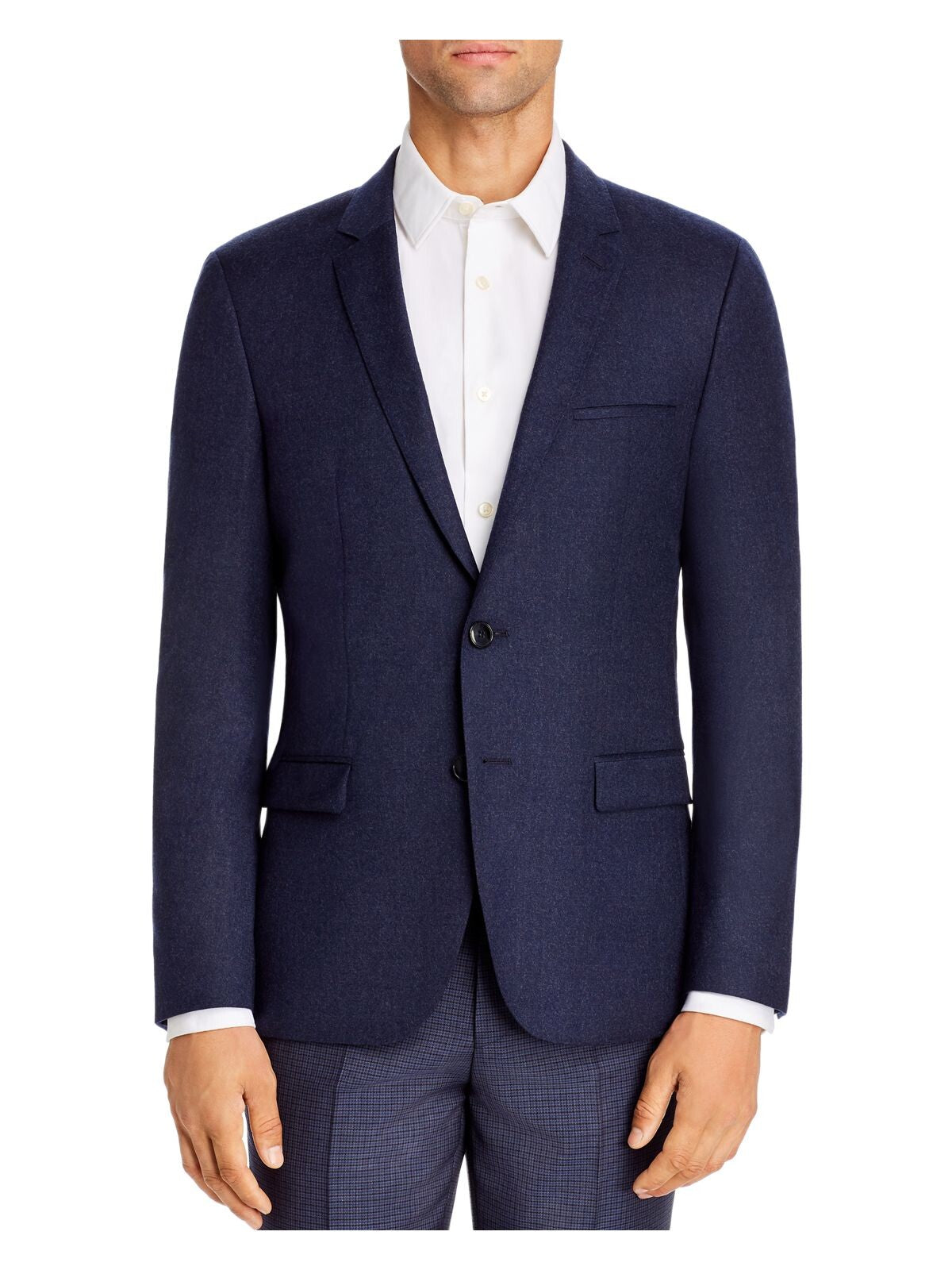 HUGO BOSS Mens Navy Single Breasted, Extra Slim Fit Flannel Suit Separate Blazer Jacket 44R