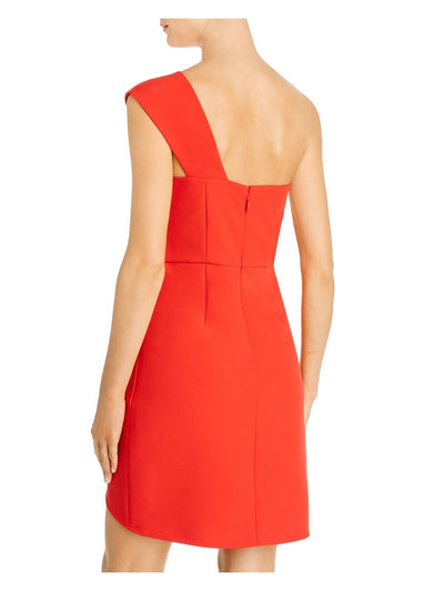BCBG MAXAZRIA Womens Red Zippered Sleeveless Asymmetrical Neckline Short Cocktail Sheath Dress 6