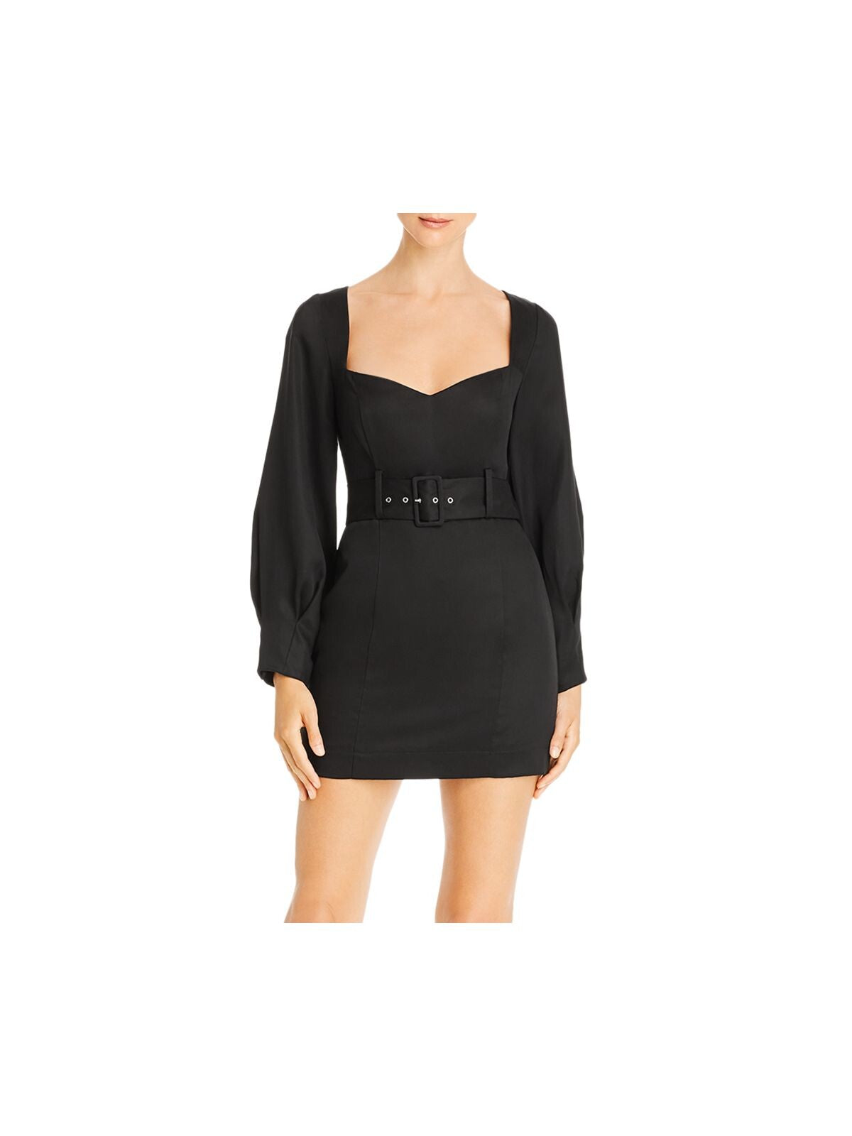 FAME AND PARTNERS Womens Black Long Sleeve Queen Anne Neckline Mini Cocktail Sheath Dress 14