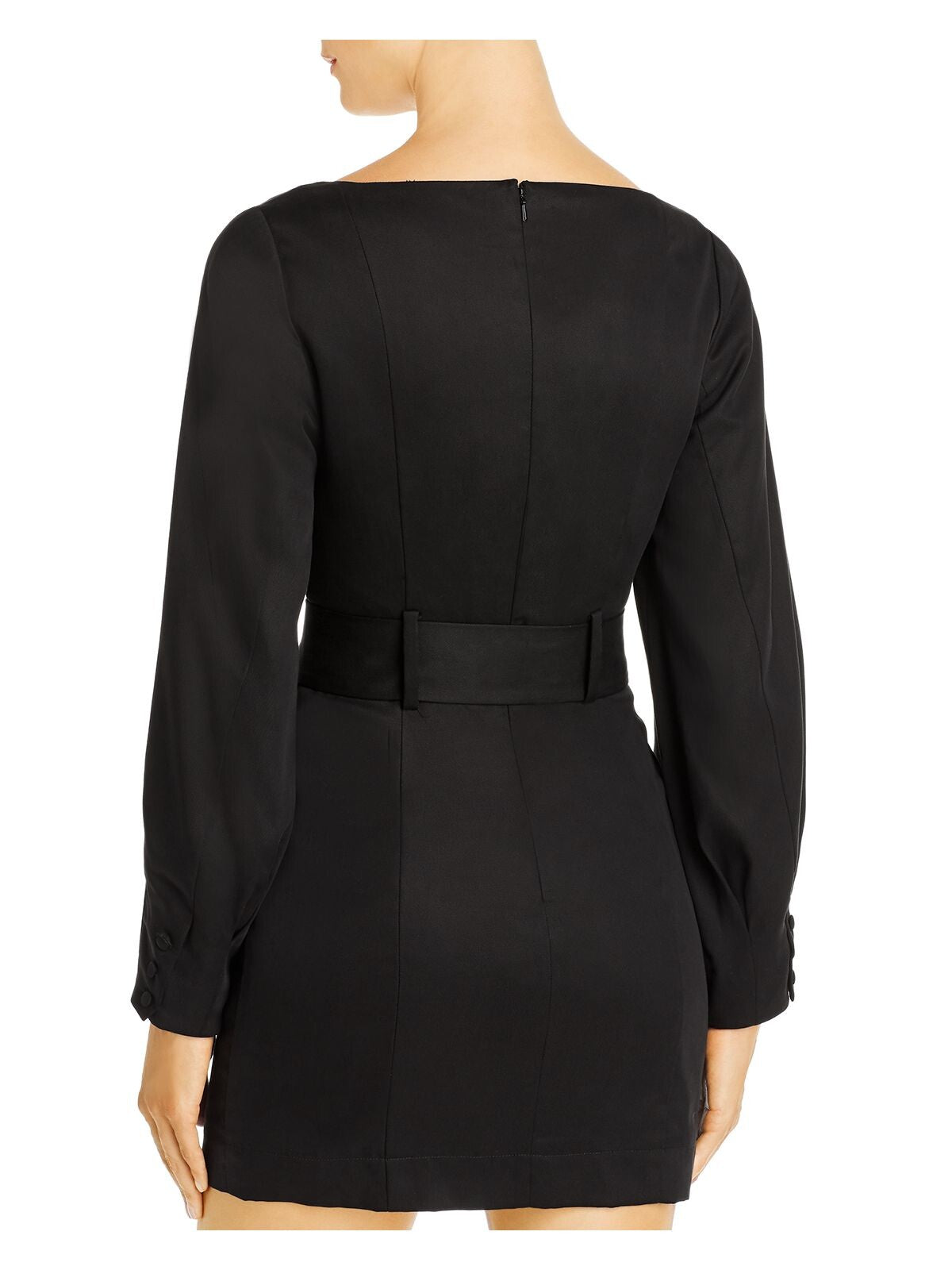 FAME AND PARTNERS Womens Black Long Sleeve Queen Anne Neckline Mini Cocktail Sheath Dress 8