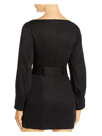 FAME AND PARTNERS Womens Long Sleeve Queen Anne Neckline Mini Cocktail Sheath Dress