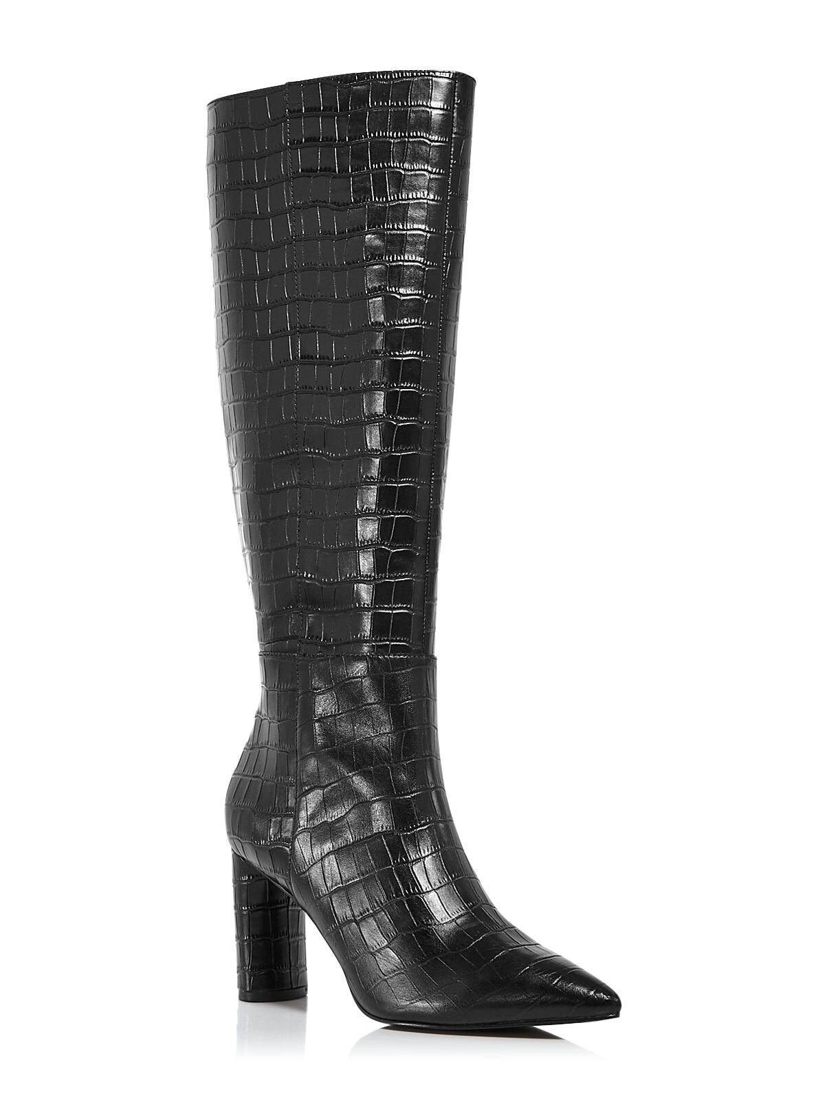 AQUA Womens Black Croc Embossed Padded Maria Block Heel Zip-Up Leather Dress Boots 8