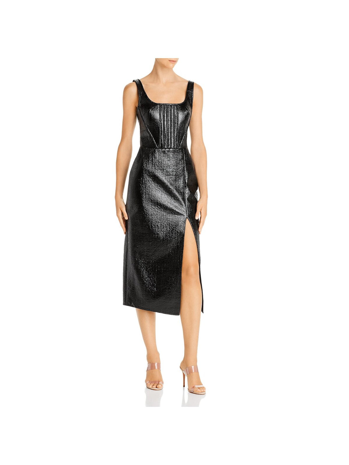 David Koma Womens Black Sleeveless Square Neck Midi Cocktail Sheath Dress 2