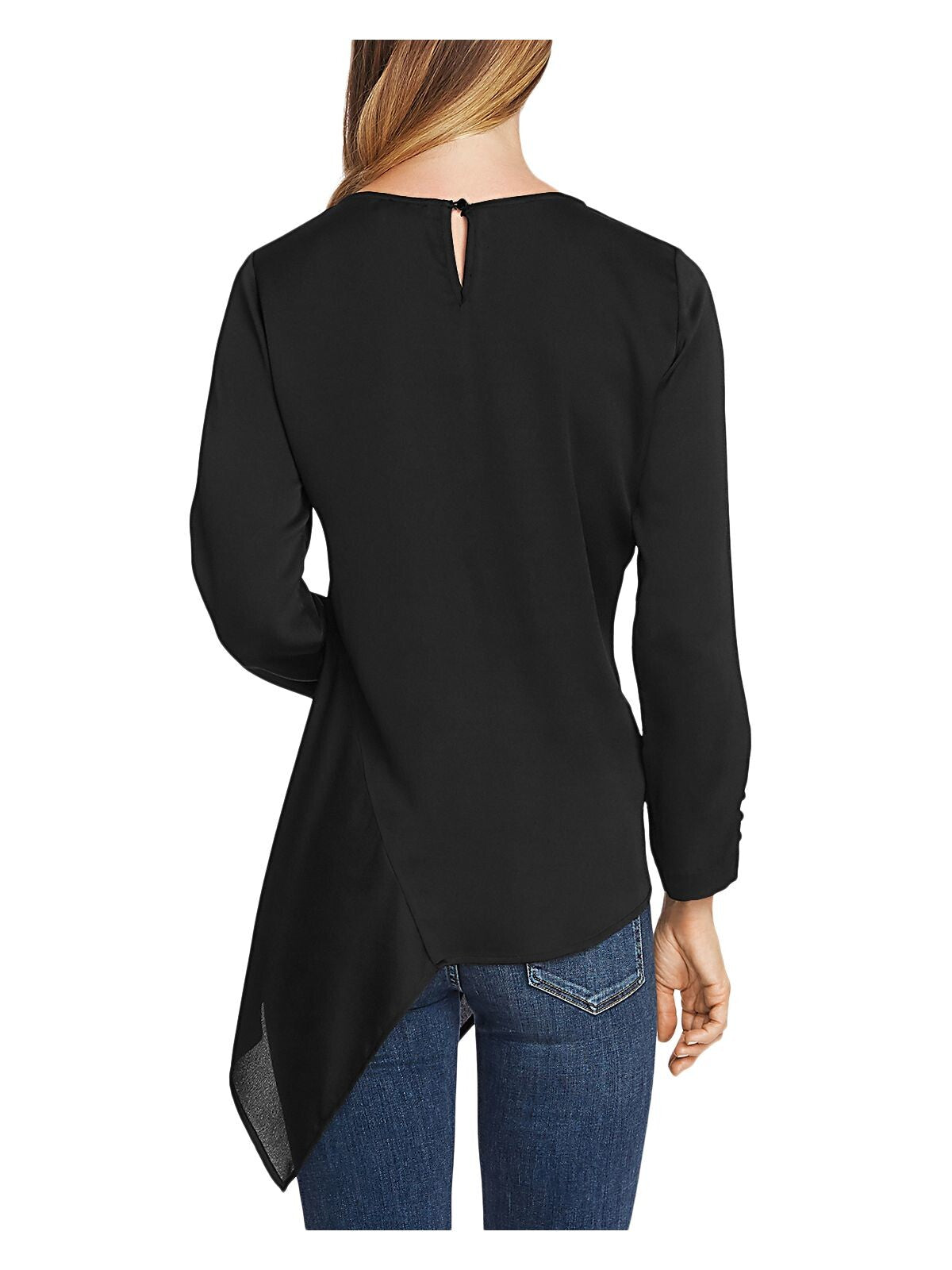 VINCE CAMUTO Womens Black Long Sleeve Jewel Neck Handkerchief Top Size: XXS