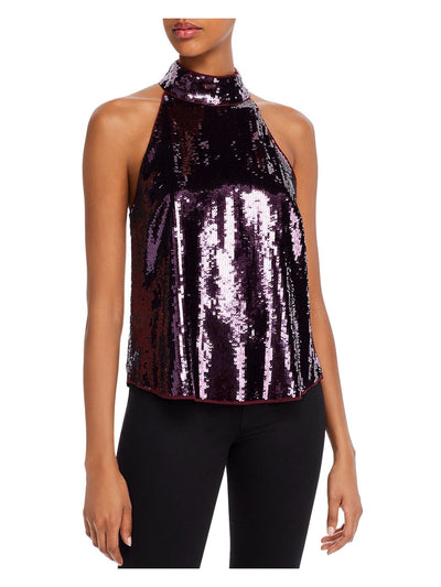 JOIE Womens Purple Sequined Sleeveless Halter Party Top S