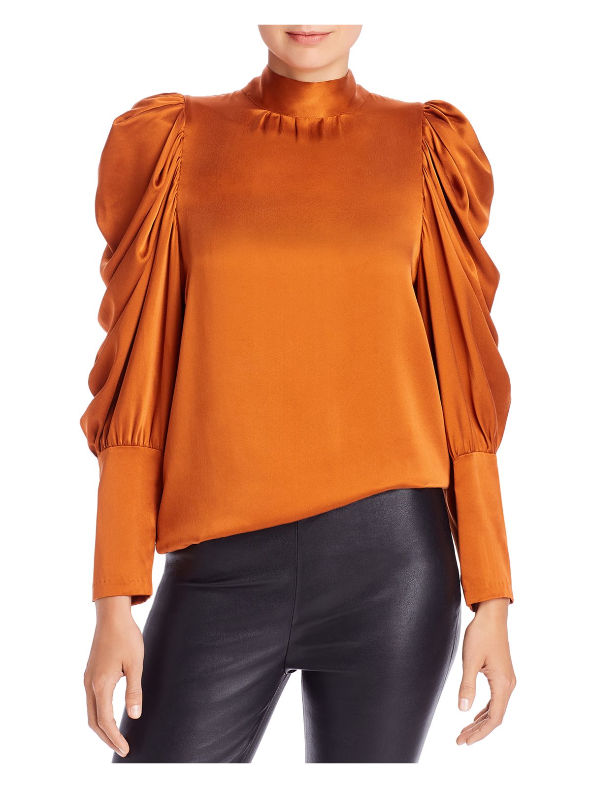 NOTES Womens Orange Mock Neck Balloon Sleeve Top Size: 36