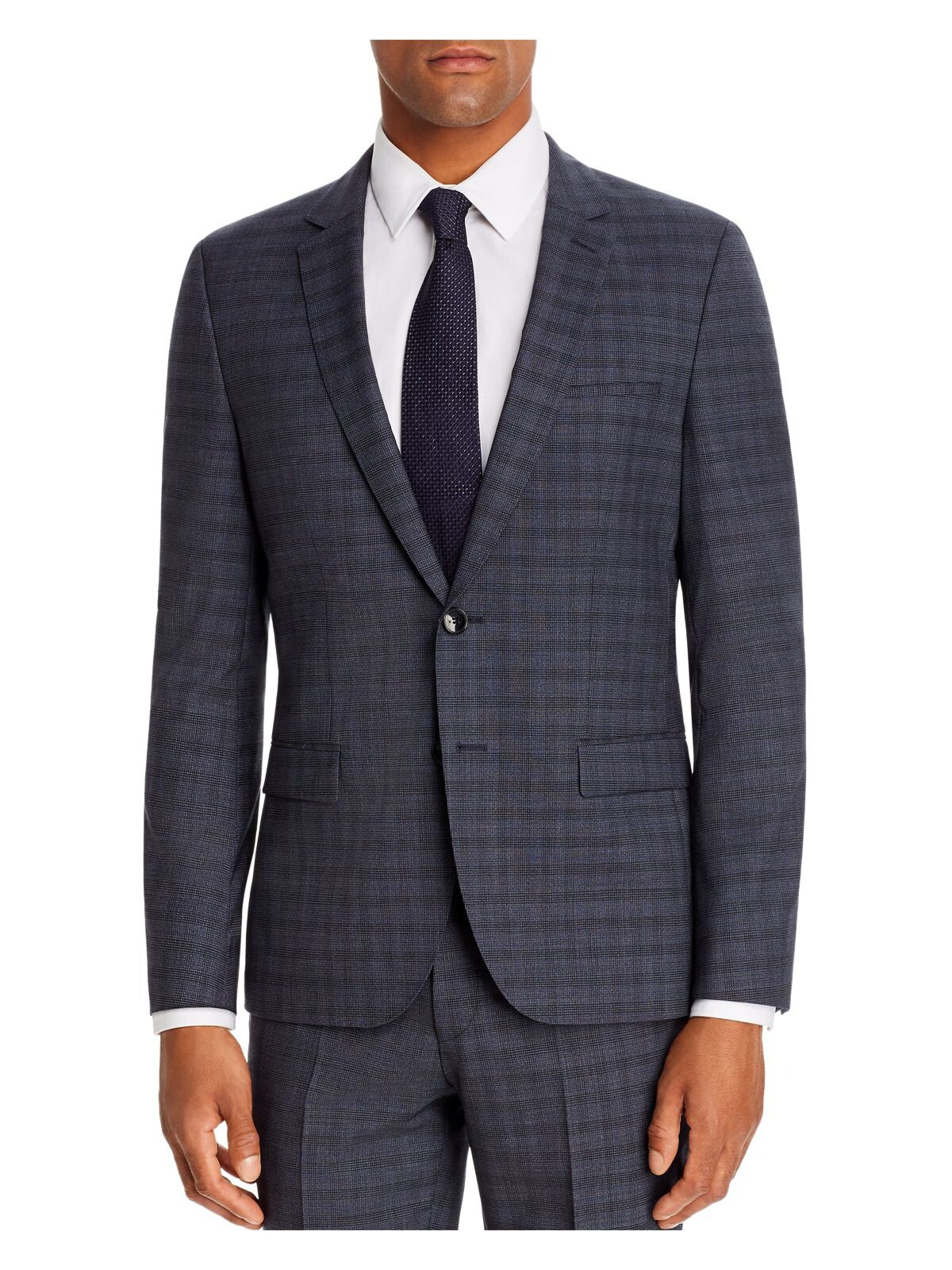 HUGO BOSS Mens Arti Navy Single Breasted, Plaid Extra Slim Fit Wool Blend Suit Separate Blazer Jacket 40R