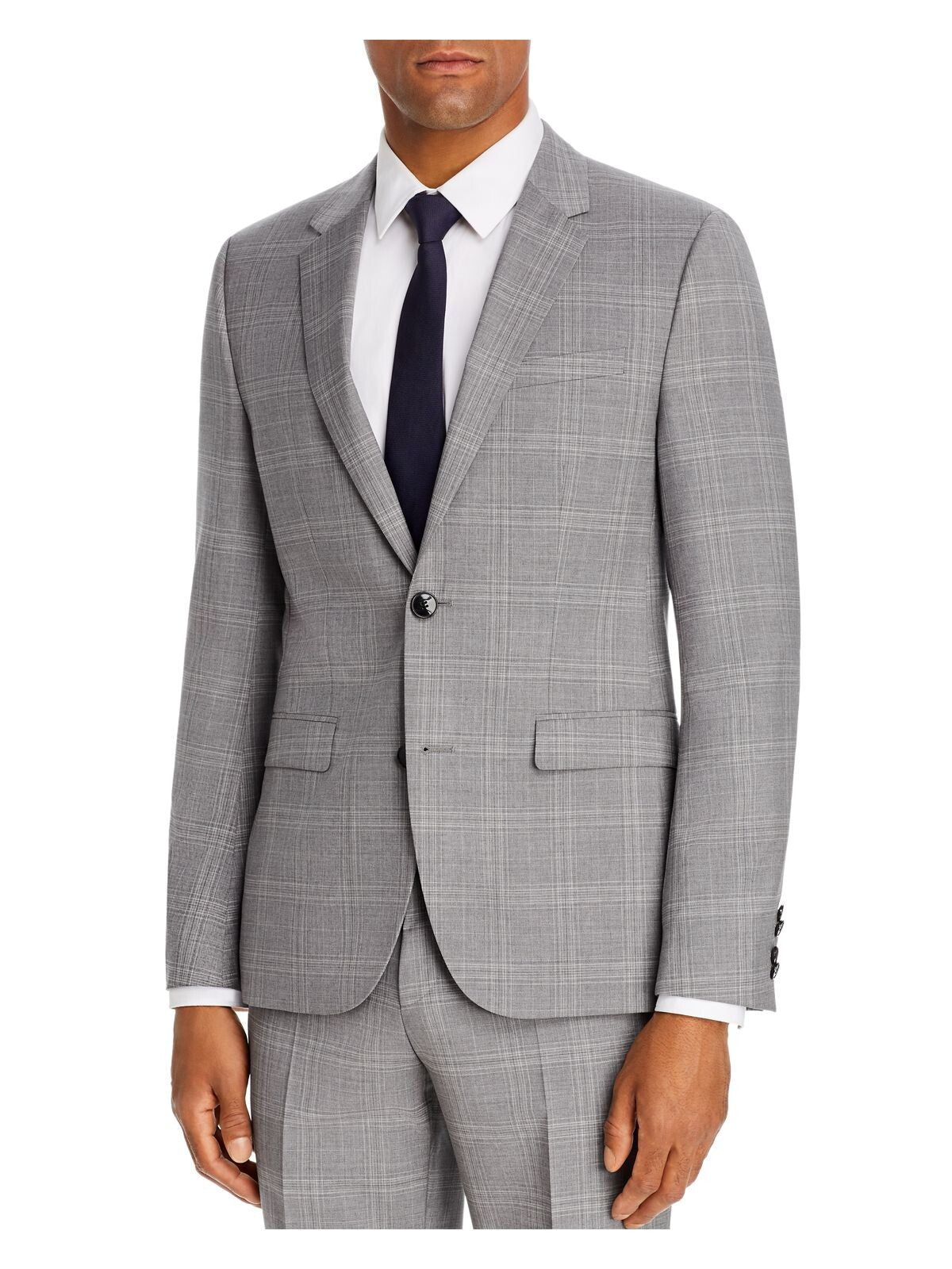 HUGO BOSS Mens Gray Plaid Extra Slim Fit Suit Separate Blazer Jacket 36R