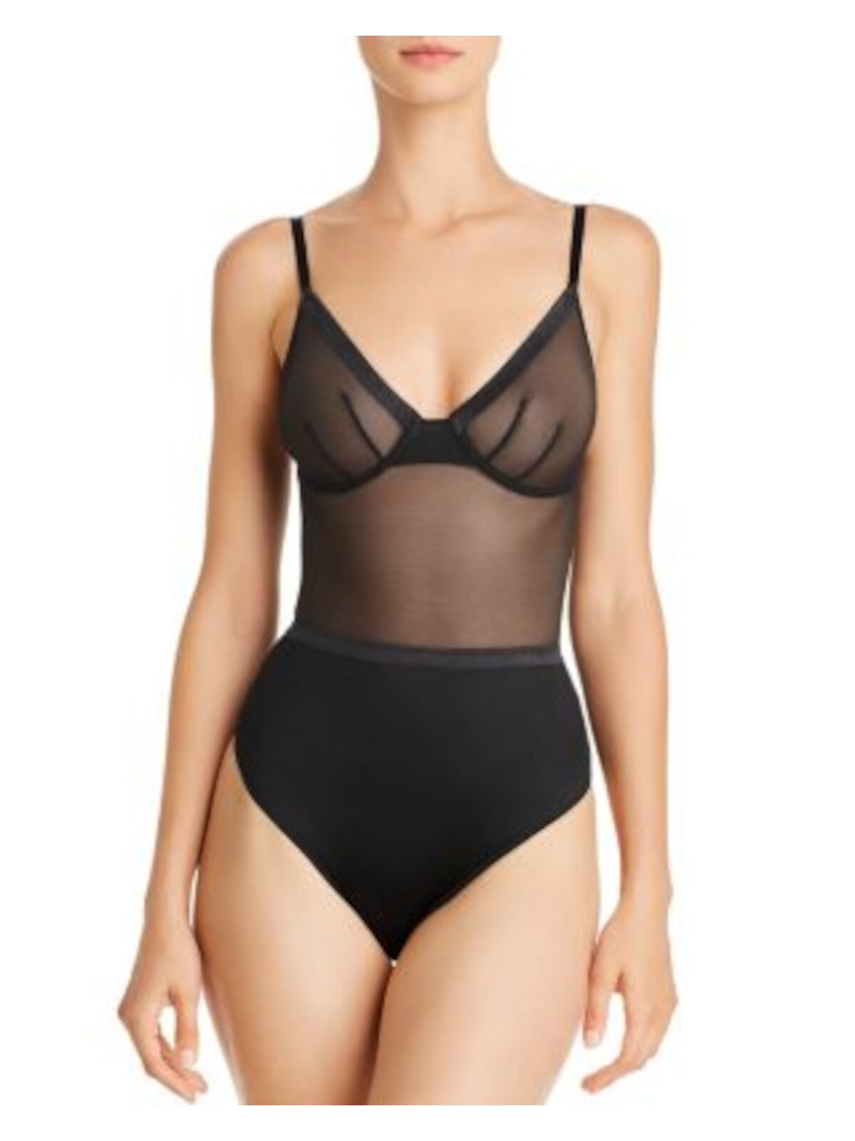 JASON WU Womens Black Adjustable Sheer Snap Gusset Thong Back Intimates Bodysuit S