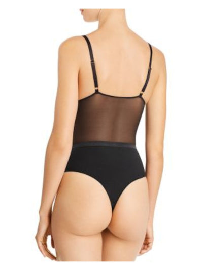 JASON WU Womens Black Adjustable Sheer Snap Gusset Thong Back Intimates Bodysuit S