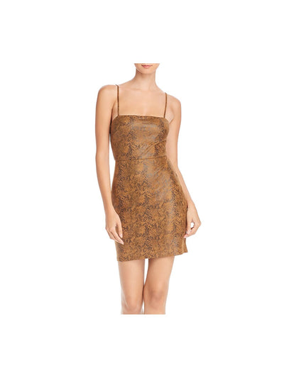 AQUA Womens Brown Spaghetti Strap Short Body Con Cocktail Dress L