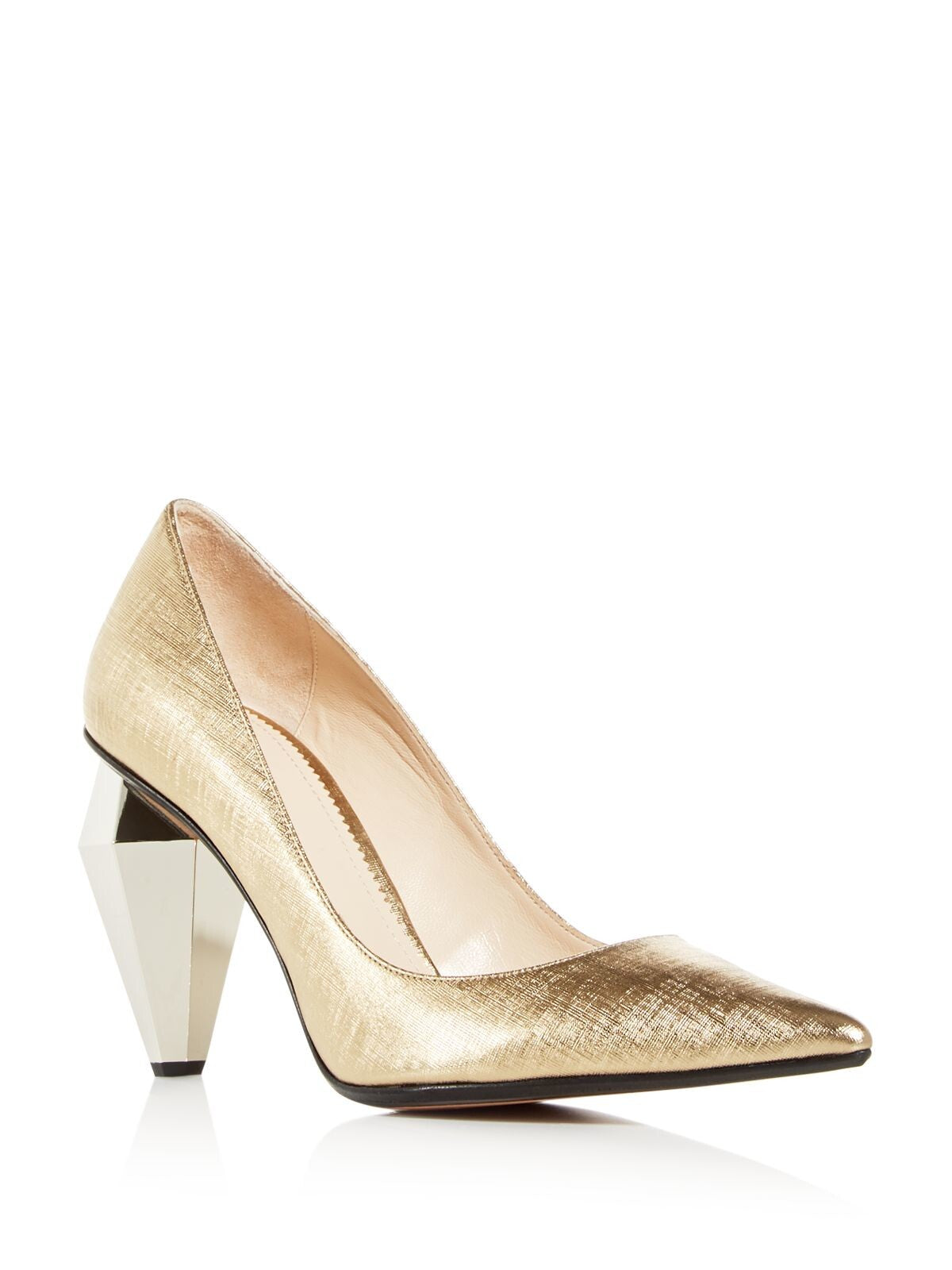 MARC JACOBS Womens Gold Comfort Metallic The Pump Pointed Toe Sculpted Heel Slip On Leather Dress Pumps Shoes 38.5