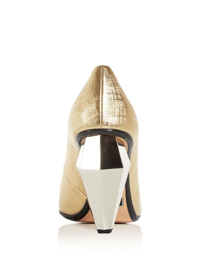 MARC JACOBS Womens Gold Comfort Metallic The Pump Pointed Toe Sculpted Heel Slip On Leather Dress Pumps Shoes 37.5