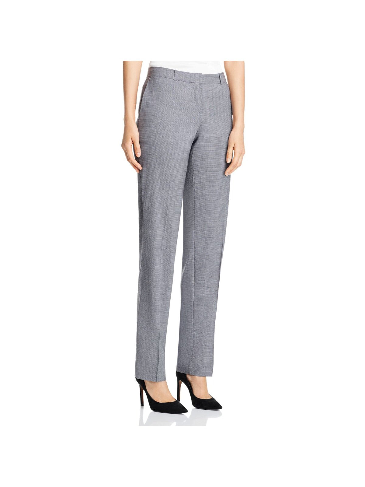 HUGO BOSS Womens Gray Darted Pocketed Flat Front Hook And Bar Closure Check Straight leg Pants 8