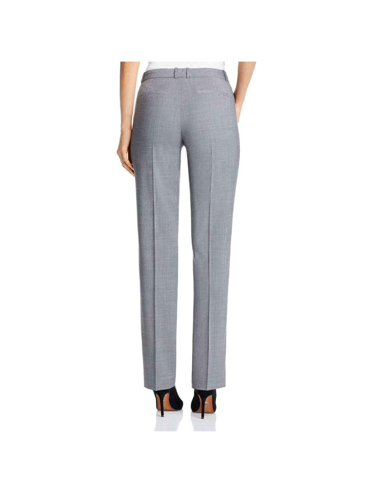 HUGO BOSS Womens Gray Darted Pocketed Flat Front Hook And Bar Closure Check Straight leg Pants 8