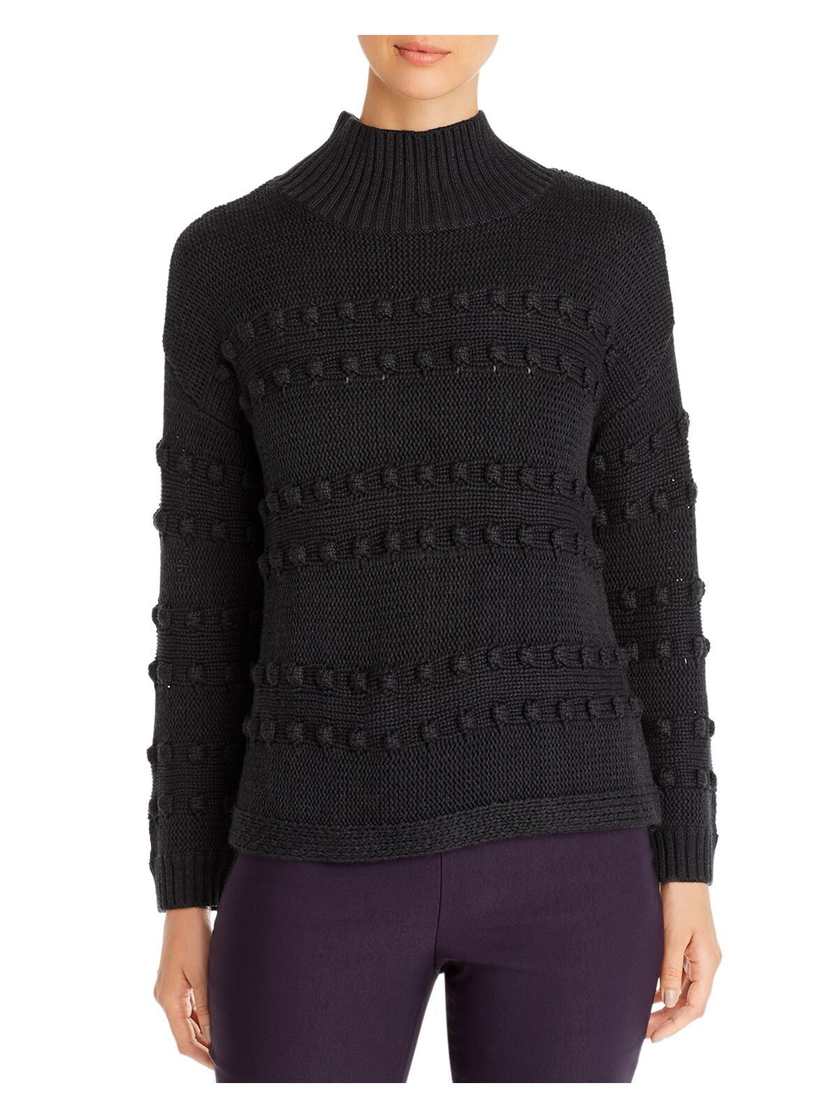 NIC+ZOE Womens Black Textured Mock Neck Long Sleeve Sweater 2XL