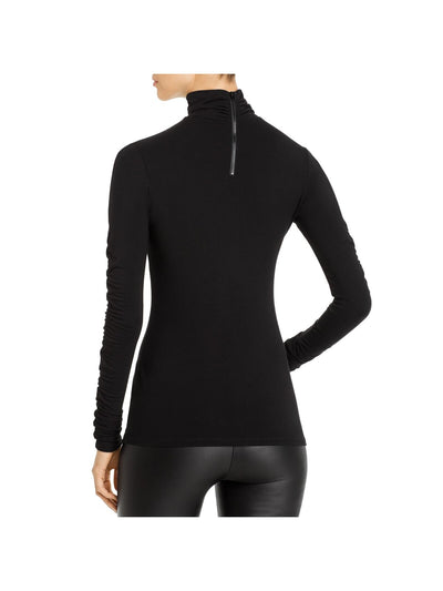 SNIDER Womens Black Stretch Zippered Ruched Long Sleeve Turtle Neck Wear To Work Top XS