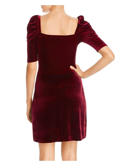 AQUA Womens Burgundy 3/4 Sleeve Square Neck Knee Length Party Sheath Dress S