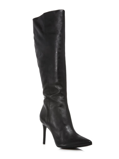 AQUA Womens Black Goring Cushioned Indiala Pointed Toe Stiletto Zip-Up Leather Heeled Boots 11 B