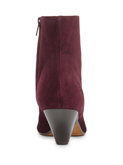 VINCE. Womens Burgundy Comfort Alder Almond Toe Cone Heel Zip-Up Leather Booties 7.5 M