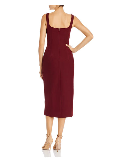 FAME AND PARTNERS Womens Button Up Spaghetti Strap Square Neck Below The Knee Evening Sheath Dress