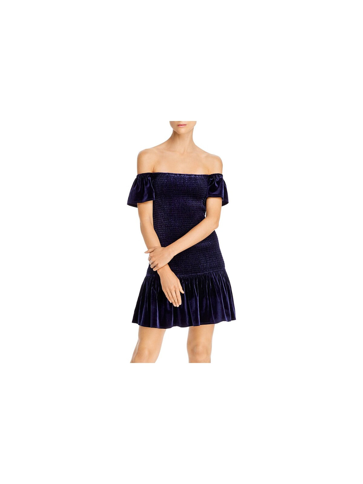 AQUA Womens Navy Off Shoulder Fit + Flare Party Dress Size: M