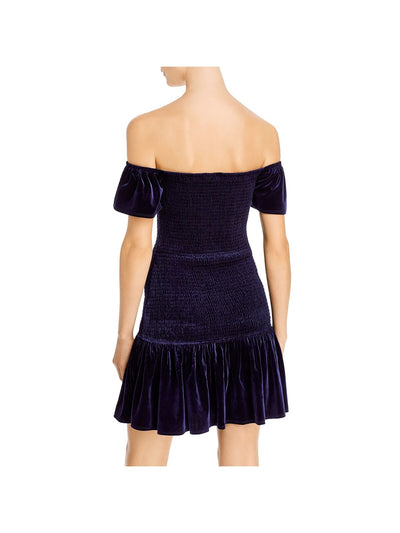 AQUA Womens Navy Off Shoulder Mini Party Fit + Flare Dress L