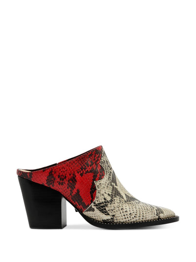 SCHUTZ Womens Beige Snake Western-Inspired Studded Destiny Almond Toe Block Heel Slip On Heeled Mules Shoes 9.5 B