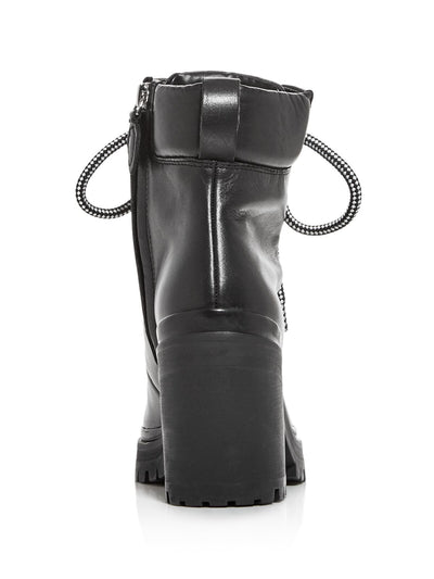 REBECCA MINKOFF Womens Black 1" Platform Lace Up Padded Collar Padded Lug Sole Maihlo Round Toe Block Heel Zip-Up Leather Combat Boots 8 M