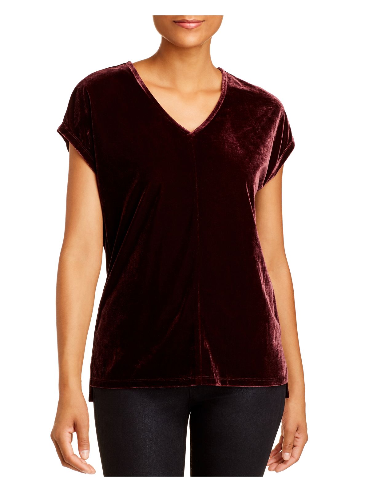 DONNA KARAN Womens Purple Cap Sleeve V Neck Top S