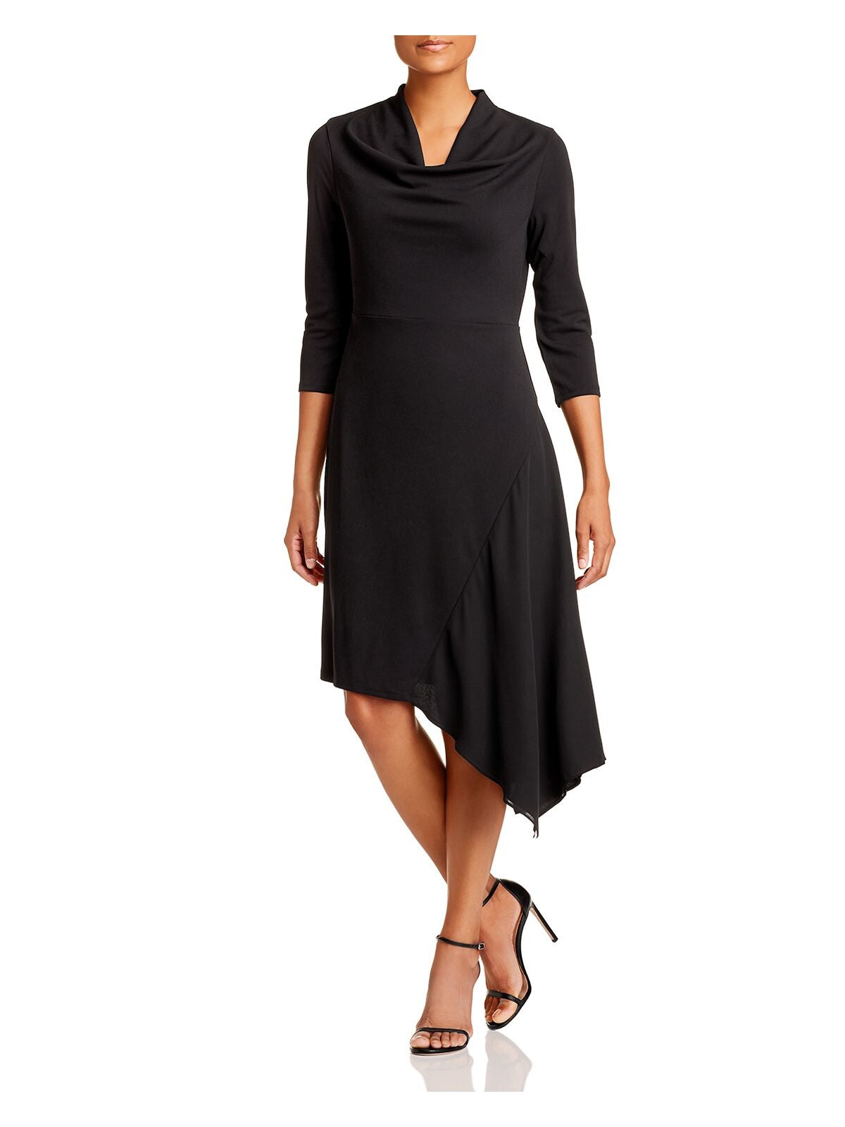 DONNA KARAN Womens Black 3/4 Sleeve Scoop Neck Above The Knee Formal Hi-Lo Dress XXS