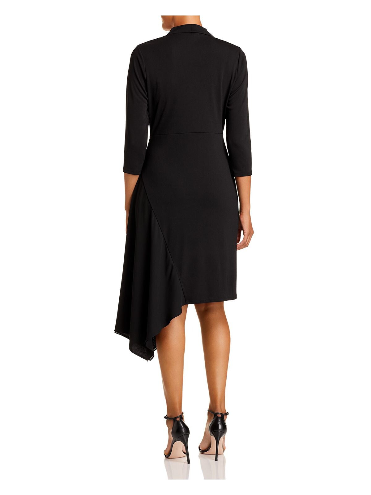 DONNA KARAN Womens Black 3/4 Sleeve Scoop Neck Above The Knee Formal Hi-Lo Dress XXS