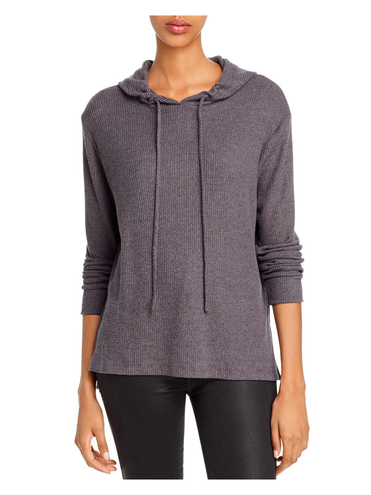 AQUA Womens Gray Textured Hoodie Sweatshirt Size: XS