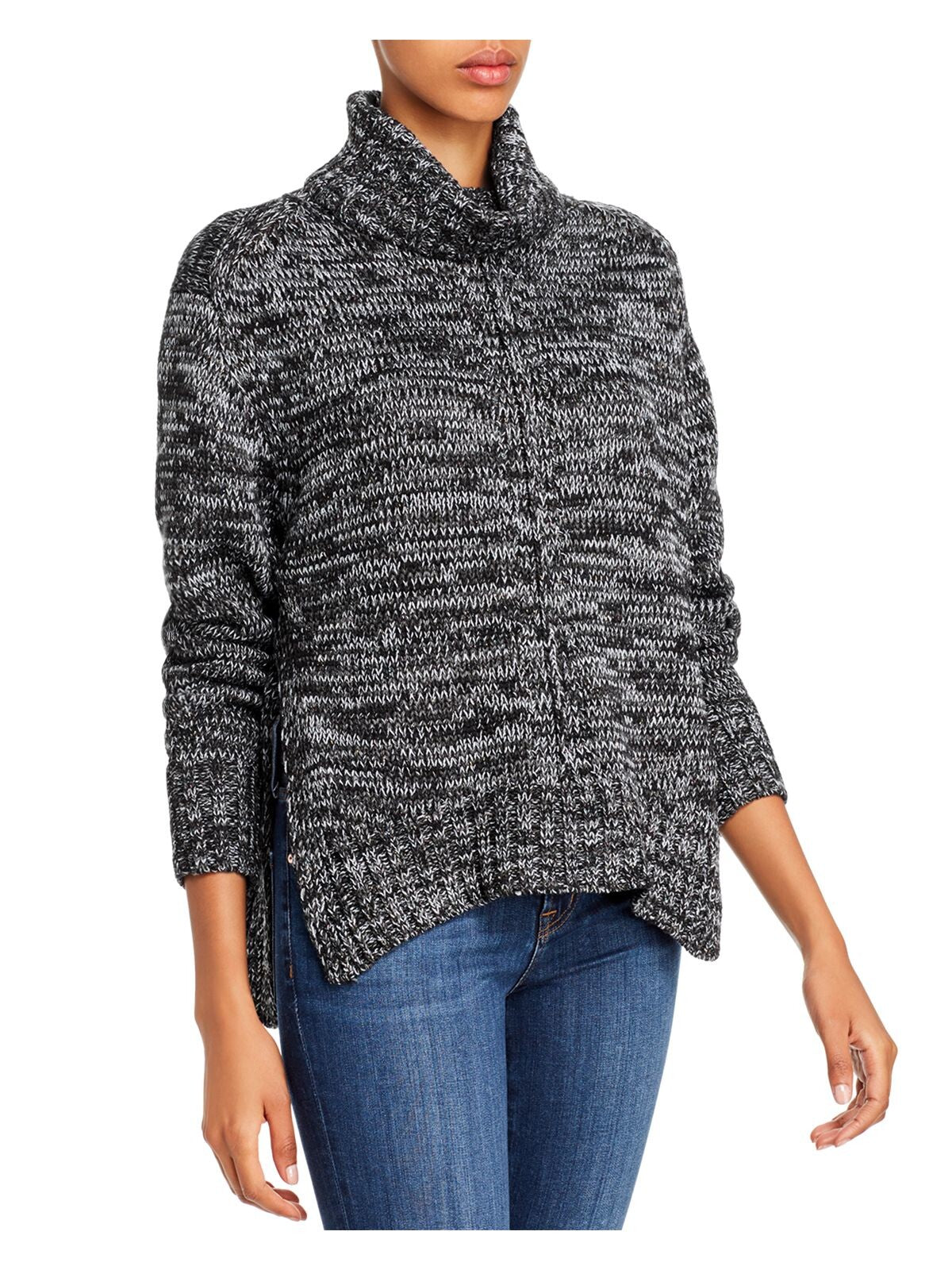 AQUA Womens Black Embellished Ribbed Knitted Long Sleeve Turtle Neck Sweater XS