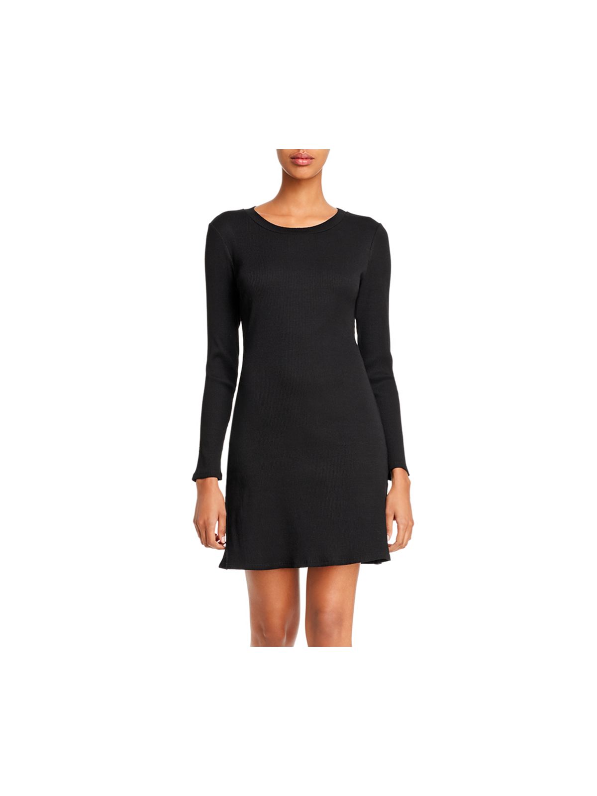 AQUA Womens Black Long Sleeve Jewel Neck Short Fit + Flare Dress XS