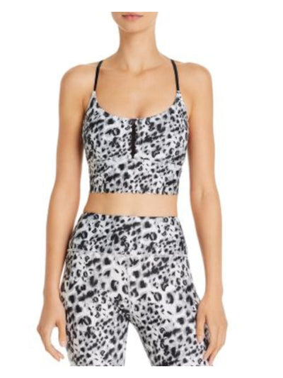 URBAN SAVAGE Womens White Animal Print Spaghetti Strap Scoop Neck Active Wear Crop Top XS