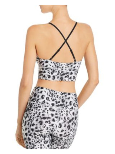 URBAN SAVAGE Womens White Animal Print Spaghetti Strap Scoop Neck Active Wear Crop Top XS