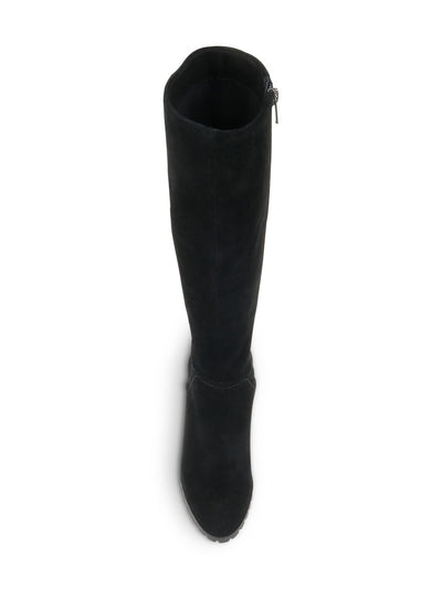 SPLENDID Womens Black Lug Sole Comfort Patience Round Toe Wedge Zip-Up Leather Riding Boot
